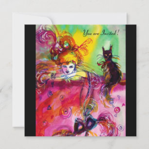 LADY WITH BLACK CAT /Mardi Gras Masquerade Party Invitation