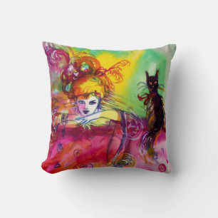 LADY WITH BLACK CAT Venetian Masquerade Ball Cushion