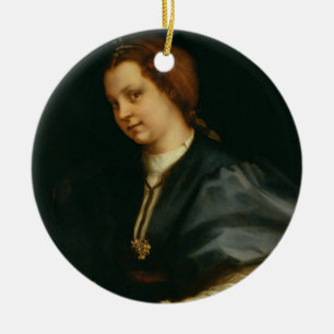 Lady with Book of Verse by Petrarch, c.1514 (oil o Ceramic Tree Decoration