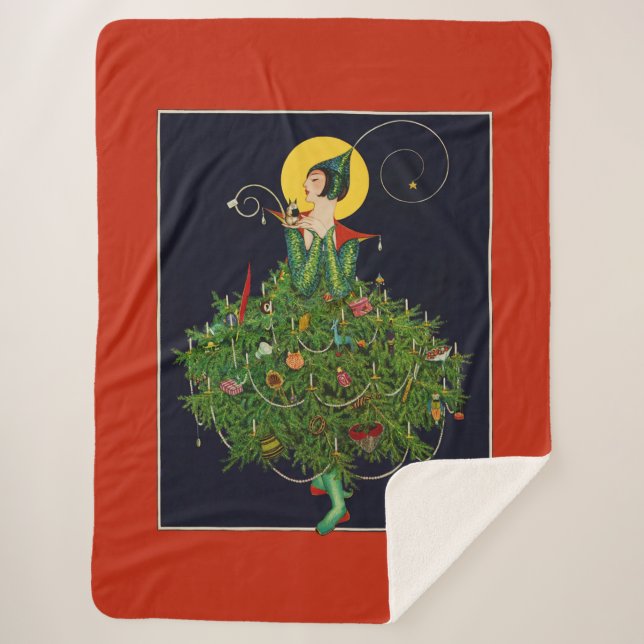 LADY WITH CHRISTMAS GIFTS ART DECO BEAUTY FASHION  SHERPA BLANKET (Front)