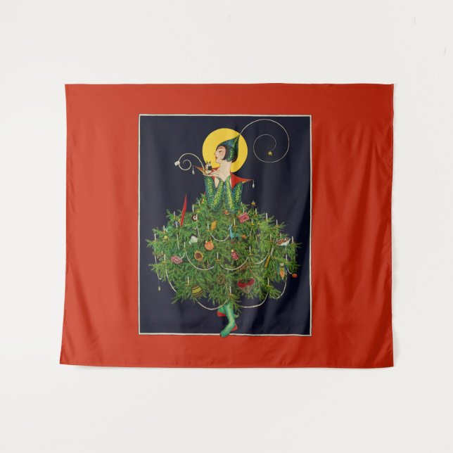 LADY WITH CHRISTMAS GIFTS ART DECO BEAUTY FASHION TAPESTRY (Front (Horizontal))