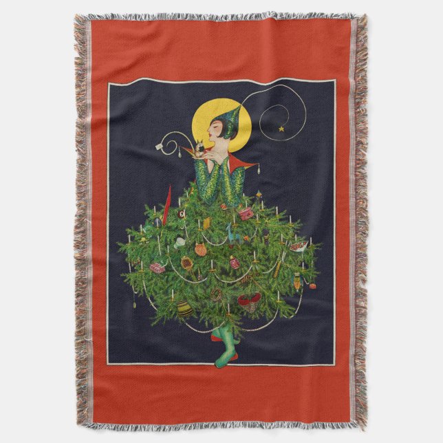 LADY WITH CHRISTMAS GIFTS ART DECO BEAUTY FASHION  THROW BLANKET (Front Vertical)