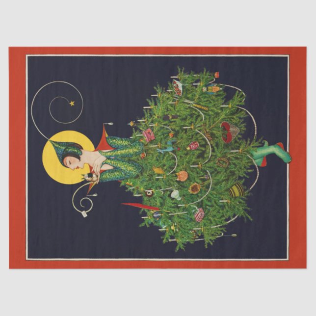 LADY WITH CHRISTMAS GIFTS ART DECO BEAUTY FASHION TISSUE PAPER (Front)