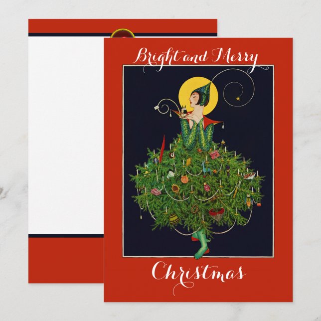 LADY WITH CHRISTMAS GIFTS ART DECO Xmas  Holiday Card (Front/Back)
