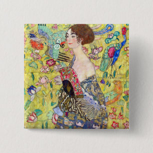 Lady with fan by Gustav Klimt 15 Cm Square Badge