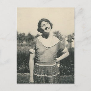 lady with funny look postcard