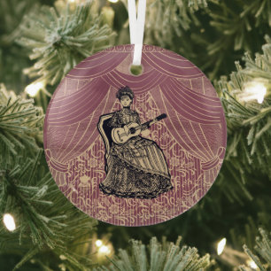 Lady with guitar glass tree decoration