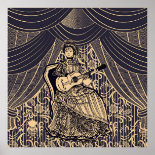 Lady with guitar poster