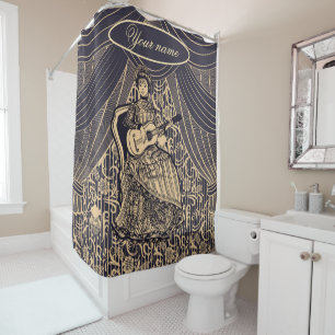 Lady with guitar shower curtain
