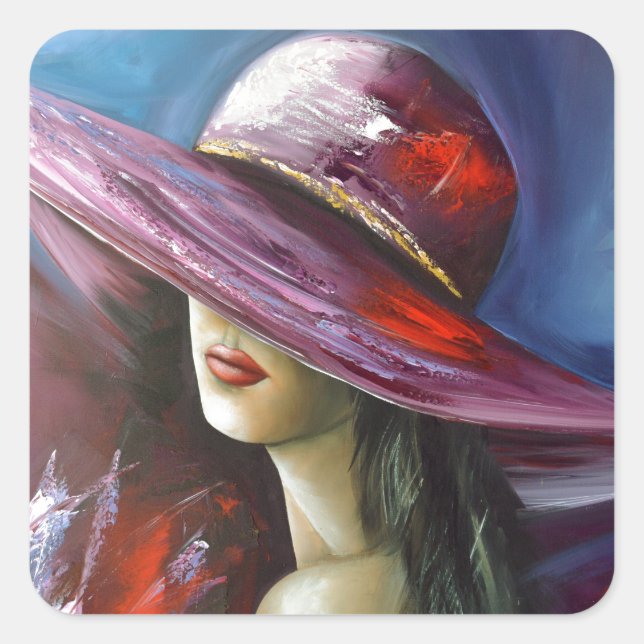 Lady with hat square sticker (Front)