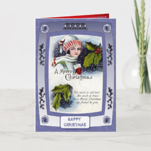 Lady with holly holiday card