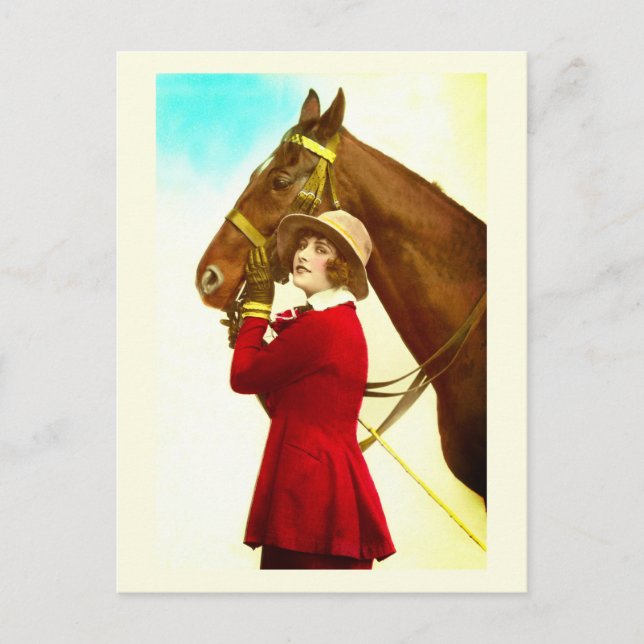 Lady with horse vintage art postcard (Front)