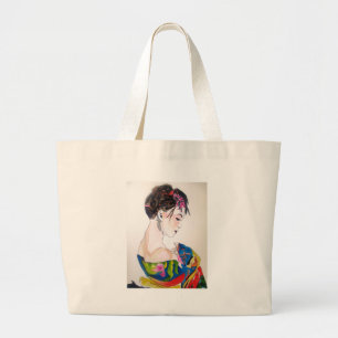 Lady with kimono large tote bag