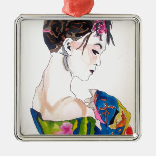 Lady with kimono metal tree decoration