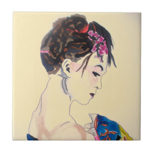 Lady with kimono tile