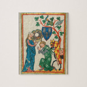 Lady with Knight, 14th Century Mediaeval Jigsaw Puzzle