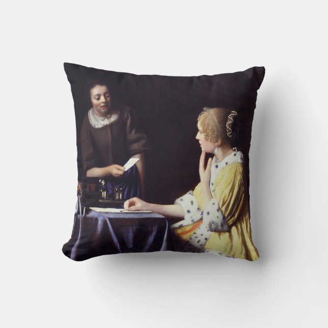Lady with Maidservant Holding Letter Vermeer Cushion (Front)