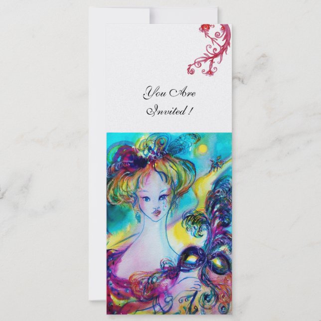 LADY WITH MASK  Venetian Masquerade Ball ice metal Invitation (Front)