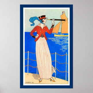 LADY WITH MONOCLE ART DECO NAUTICAL BEAUTY FASHION POSTER