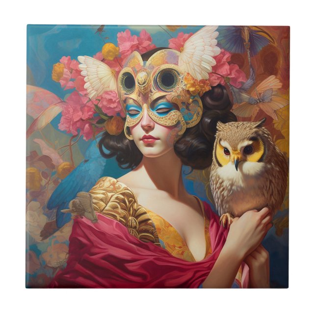 Lady With Owl Fantasy Art Tile (Front)