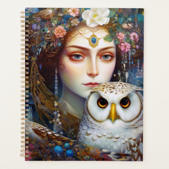 Lady With Owl Surreal Fantasy Art Planner (Front)