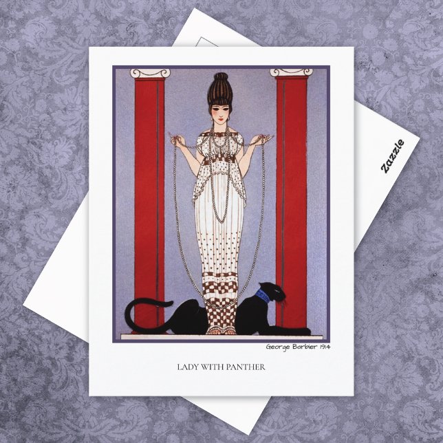 Lady with Panther George Barbier Fashion Postcard (Creator Uploaded)