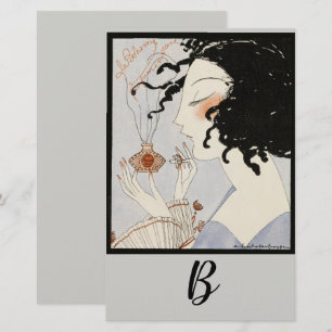 LADY WITH PERFUME BOTTLE ART DECO BEAUTY Monogram Stationery