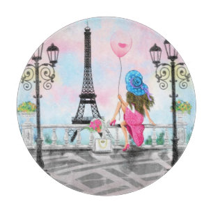 Lady with Pink Balloon Cutting Board I Love Paris