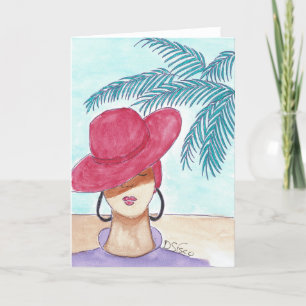 LADY WITH RED HAT THANK YOU CARD