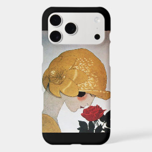 LADY WITH RED ROSE ART DECO MONOGRAM
