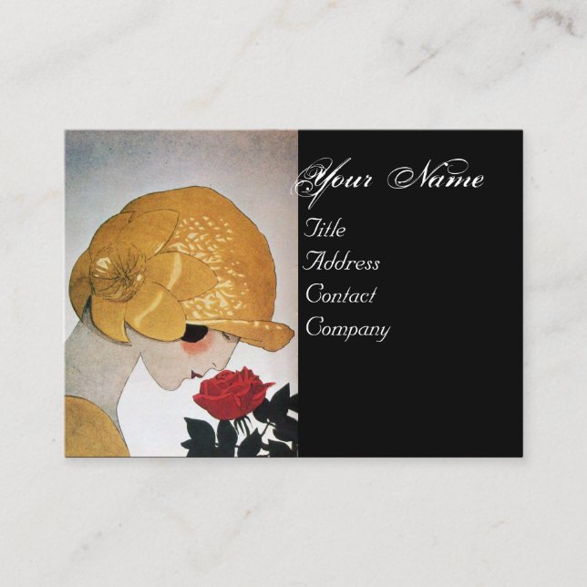 LADY WITH RED ROSE BEAUTY FASHION COSTUME DESIGNER BUSINESS CARD (Front)