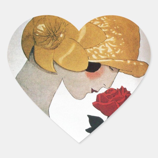 LADY WITH RED ROSE HEART STICKER (Front)