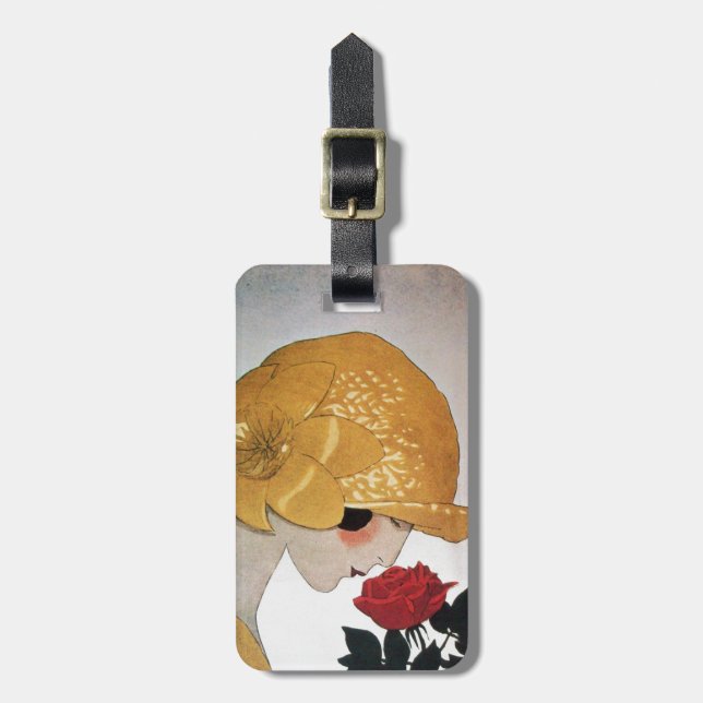 LADY WITH RED ROSE LUGGAGE TAG (Front Vertical)