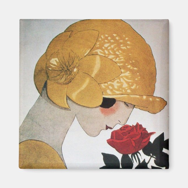 LADY WITH RED ROSE MAGNET (Front)