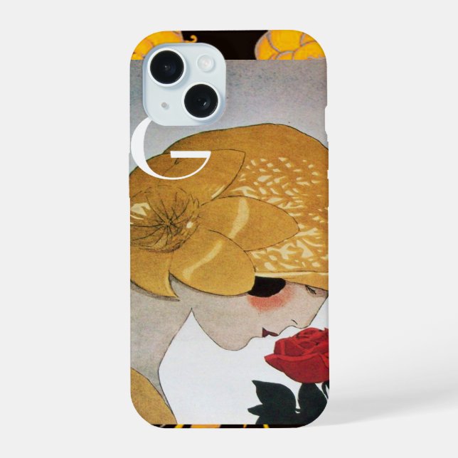 LADY WITH RED ROSE MONOGRAM iPhone 15 CASE (Back)