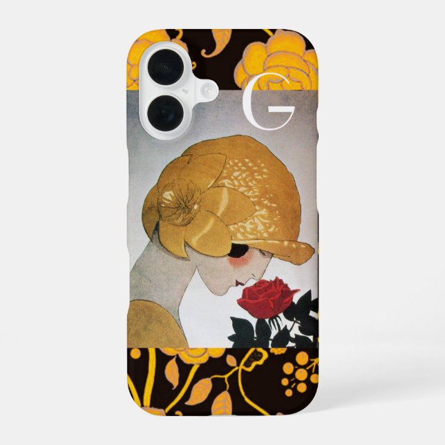 LADY WITH RED ROSE MONOGRAM iPhone 16 CASE (Back)