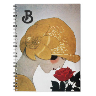 LADY WITH RED ROSE MONOGRAM SPIRAL NOTEBOOK