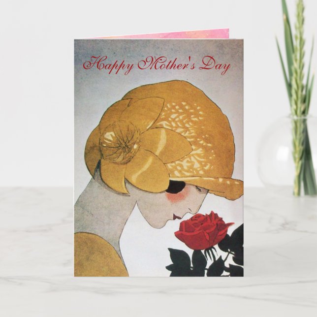 LADY WITH RED ROSE Mother's Day Card (Front)