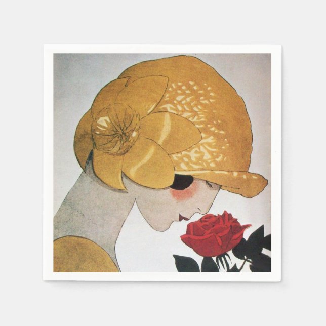 LADY WITH RED ROSE NAPKIN (Front)