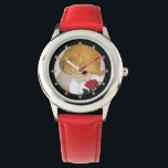 LADY WITH RED ROSE WATCH<br><div class="desc">Vibrant , classy French Art Deco high fashion illustration. Portrait of a beautiful young woman wearing a golden hat with flower, black white , yellow , grey colours .Cool , modern and artistic design.</div>