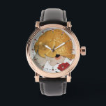 LADY WITH RED ROSE WATCH<br><div class="desc">Vibrant , classy  French Art Deco  high fashion illustration. Portrait of a beautiful young woman wearing a golden hat with flower,  black  white , yellow  , grey colours .Cool , modern and artistic design.</div>