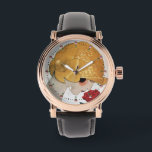 LADY WITH RED ROSE WATCH<br><div class="desc">Vibrant , classy  French Art Deco  high fashion illustration. Portrait of a beautiful young woman wearing a golden hat with flower,  black  white , yellow  , grey colours .Cool , modern and artistic design.</div>