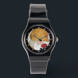 LADY WITH RED ROSE WATCH<br><div class="desc">Vibrant , classy French Art Deco high fashion illustration. Portrait of a beautiful young woman wearing a golden hat with flower, black white , yellow , grey colours .Cool , modern and artistic design.</div>
