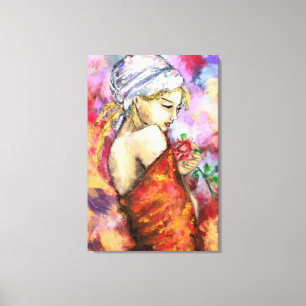 Lady with Rose Abstract Woman Canvas Print