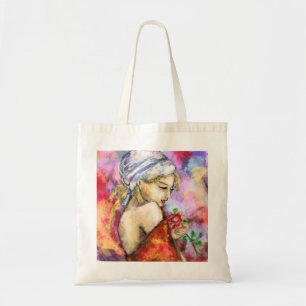 Lady with Rose - Abstract Woman Original Painting  Tote Bag