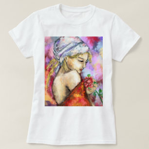 Lady with Rose T-Shirt Painting