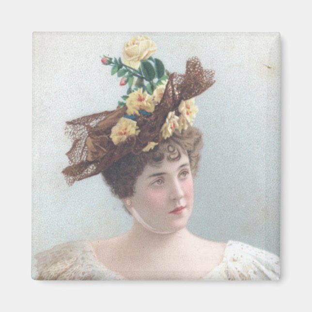Lady with the Yellow Rose Hat Magnet (Front)