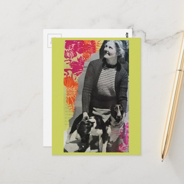 Lady With Two Dogs Collage Postcard (Front/Back In Situ)