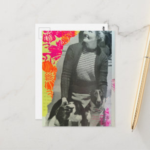 Lady With Two Dogs Collage Postcard