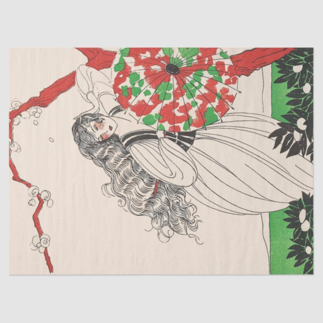 LADY WITH UMBRELLA Art Deco Beauty Fashion Hair Tissue Paper (Front)